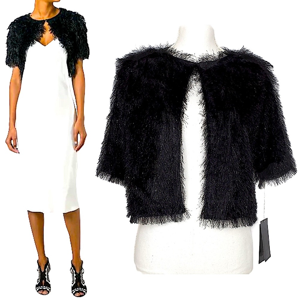 🆕 Park & Main Luxury Boutique Fringe Cropped Cardigan Bolero Jacket, Black